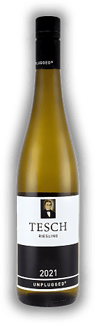 Tesch, Riesling Unplugged, trocken, 2021, Nahe  Tesch, Riesling Unplugged, trocken, 2021, Nahe  Markant und ganz trocken, absolut stilsicher. Jahrgang 2021 - 0,75	 Liter - Vol 12,5%