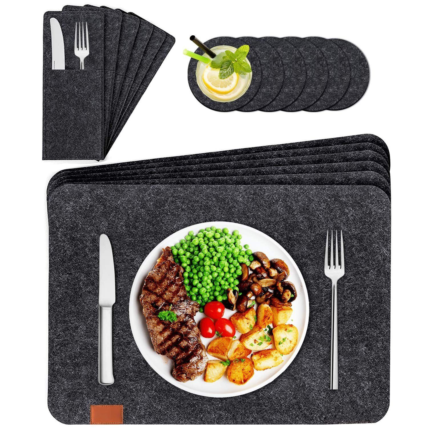 Sarfly Tischsitz Set of 18 Washable Felt Place Mats in Anthracite
