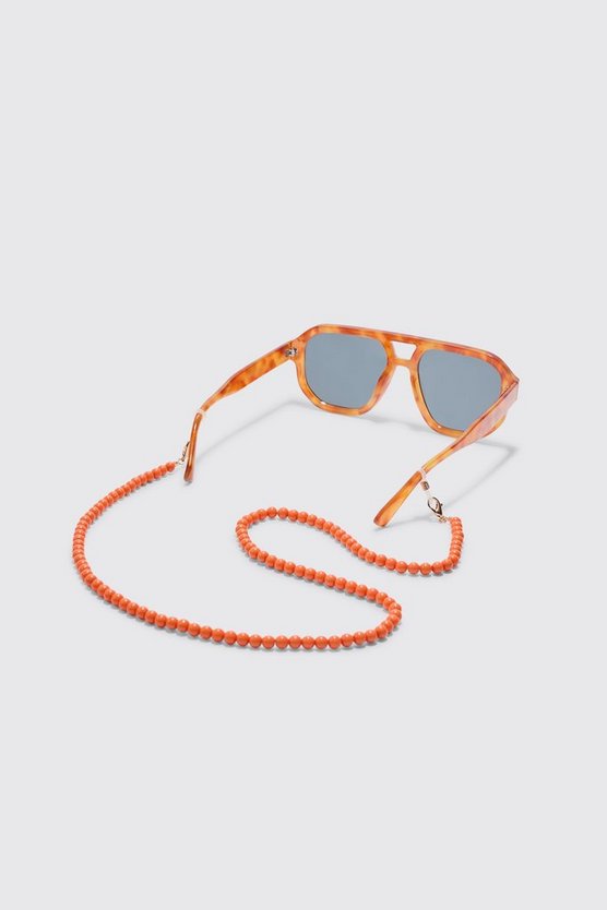 Orangene Sonnenbrillen-Kette mit Perlen