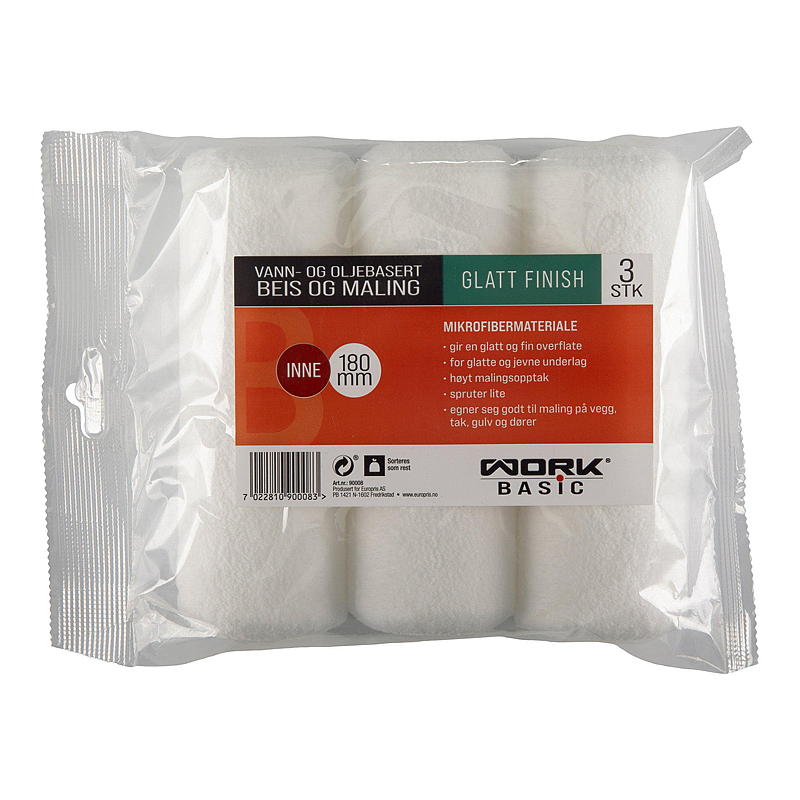 Work Basic Rulle 3-pk 180 mm mikrofiber, Work