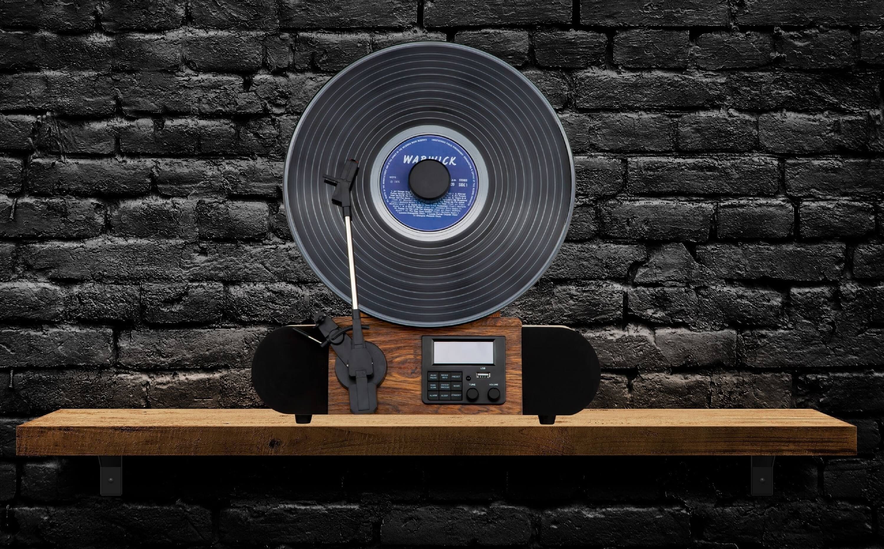 Cyberlux CL-3070 Plattenspieler (Riemenantrieb, Bluetooth, Vertikal Plattenspieler, DAB+ Radio, Bluetooth, LCD-Display)