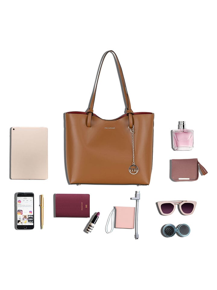 Mia Tomazzi Leder-Schultertasche in Hellbraun - (B)31 x (H)26 x (T)14 cm günstig kaufen onesize