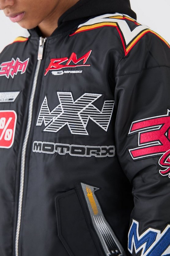 Nylon Moto-Jacke mit abnehmbarer Kapuze