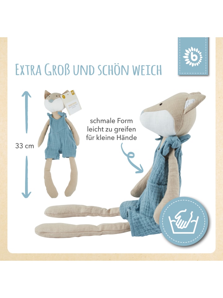 Bieco Spielwaren Kuscheltier aus Leinen & Musselin Fuchs - ab Geburt in Blau günstig kaufen onesize
