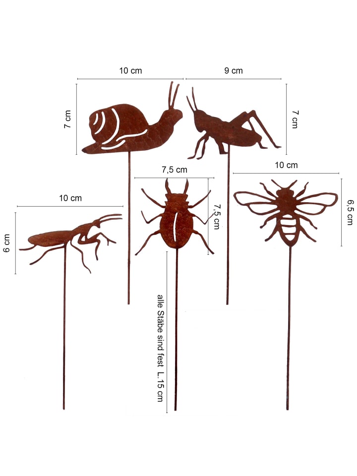 UNUS 5er Set Gartenstecker Rost Insekten in Braun günstig kaufen onesize