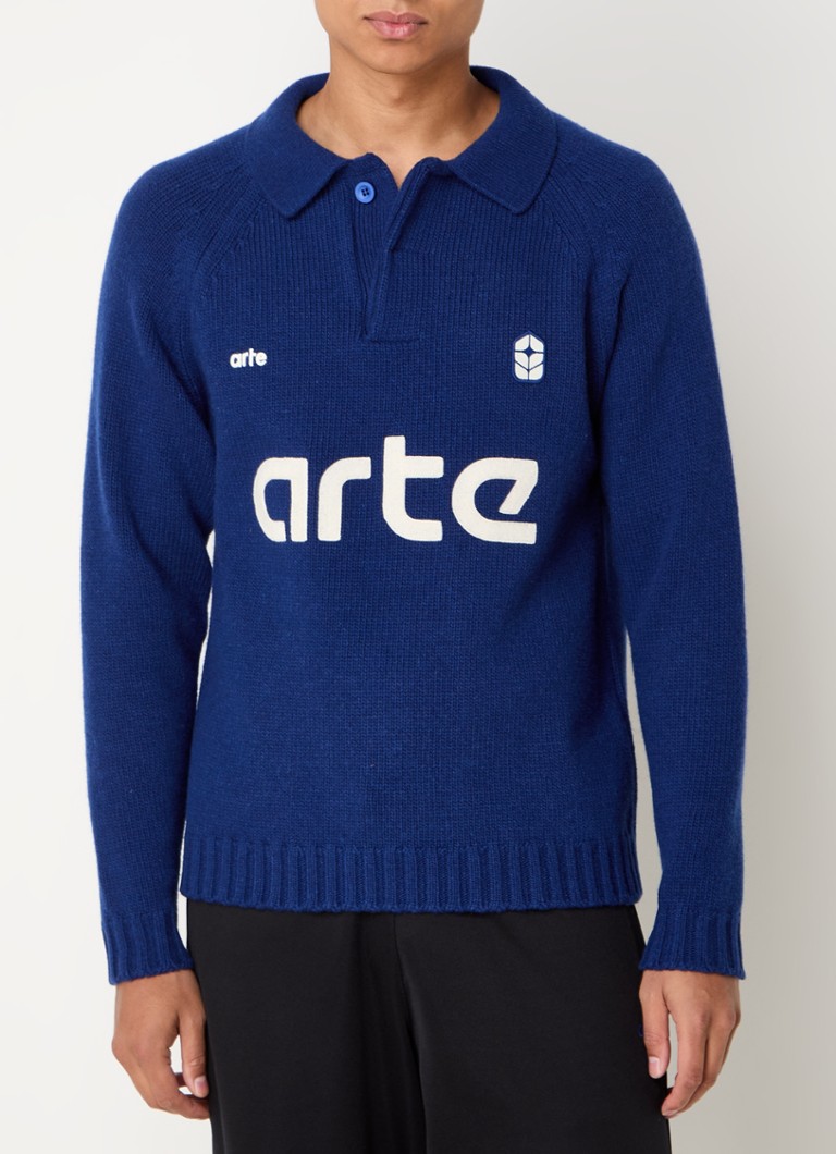 Arte Antwerp Džemper od grubo pletene mješavine vune s polo ovratnikom i izvezenim logotipom