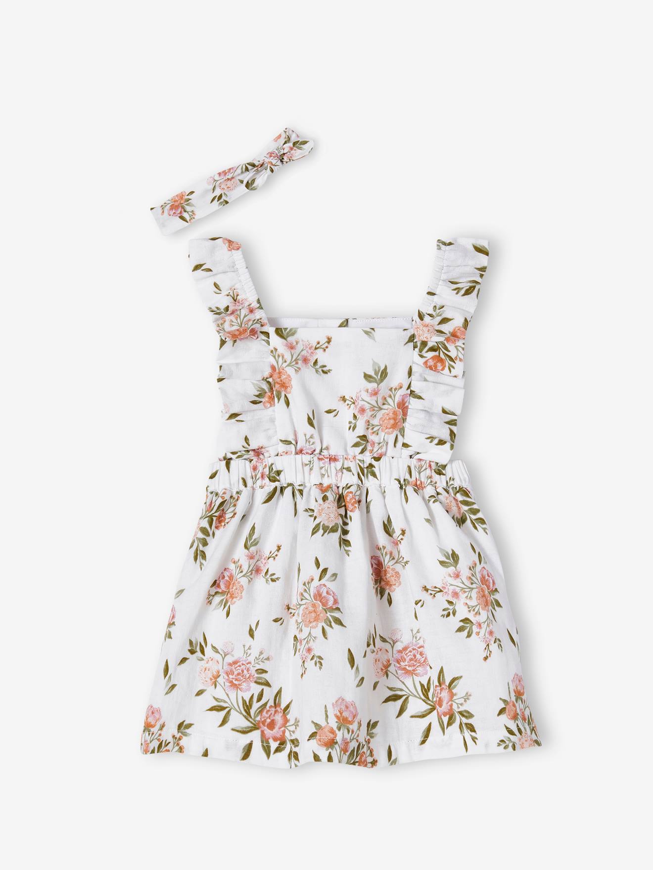 Vertbaudet Baby-Set: Kleid, Spielhose & Haarband - weiß