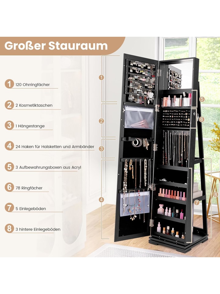 COSTWAY Schmuckschrank drehbar abschließbar in Taupe günstig kaufen onesize