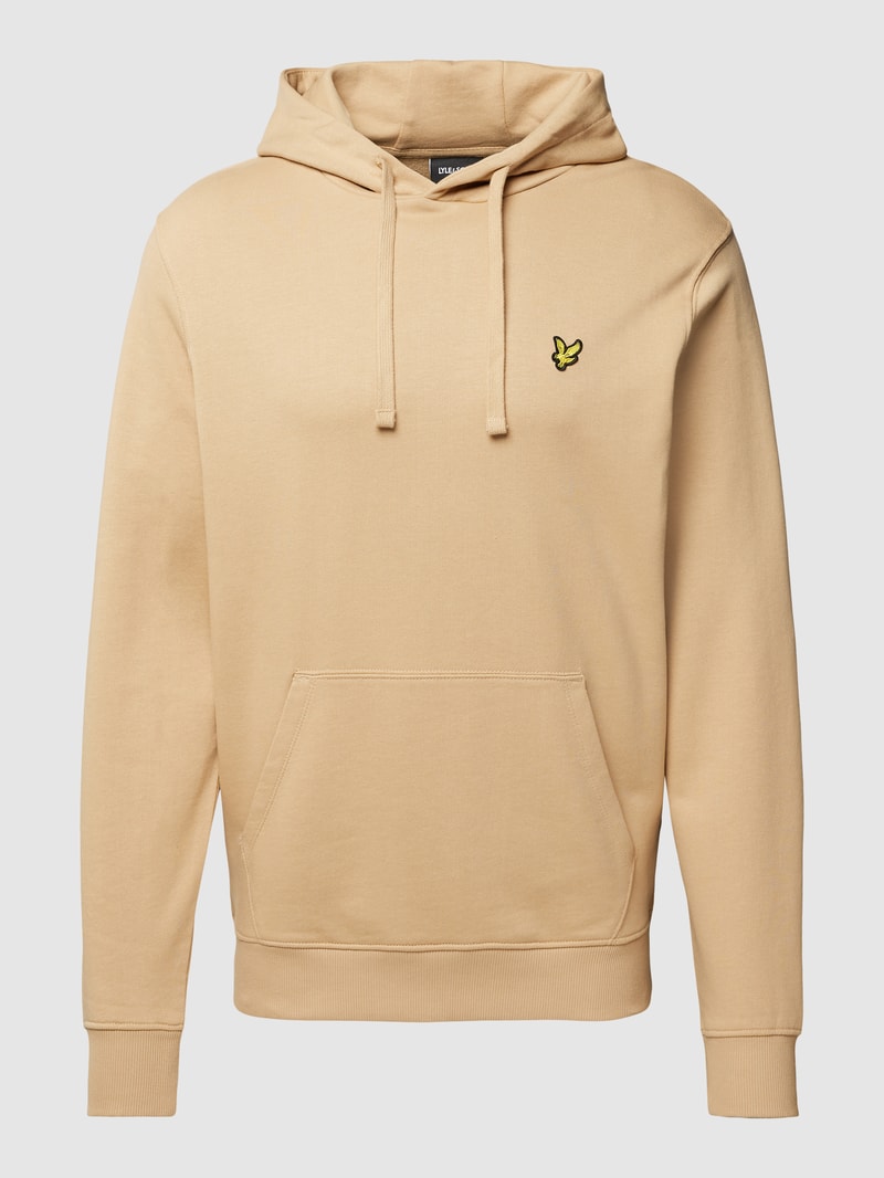 Hoodie mit Motiv-Stitching und Känguru-Tasche in beige