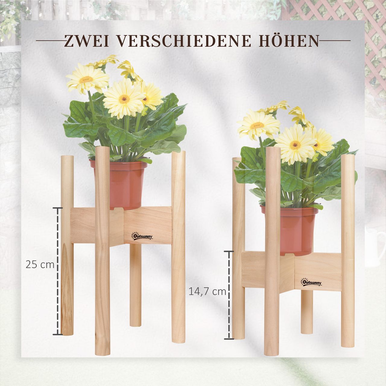 Outsunny Blumenständer 2er Set aus Holz Pflanzenständer Set
