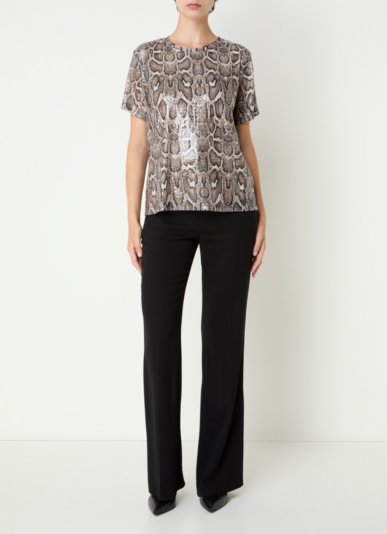 Beaumont  Pepper semi-transparante top met pailletten en panterprint