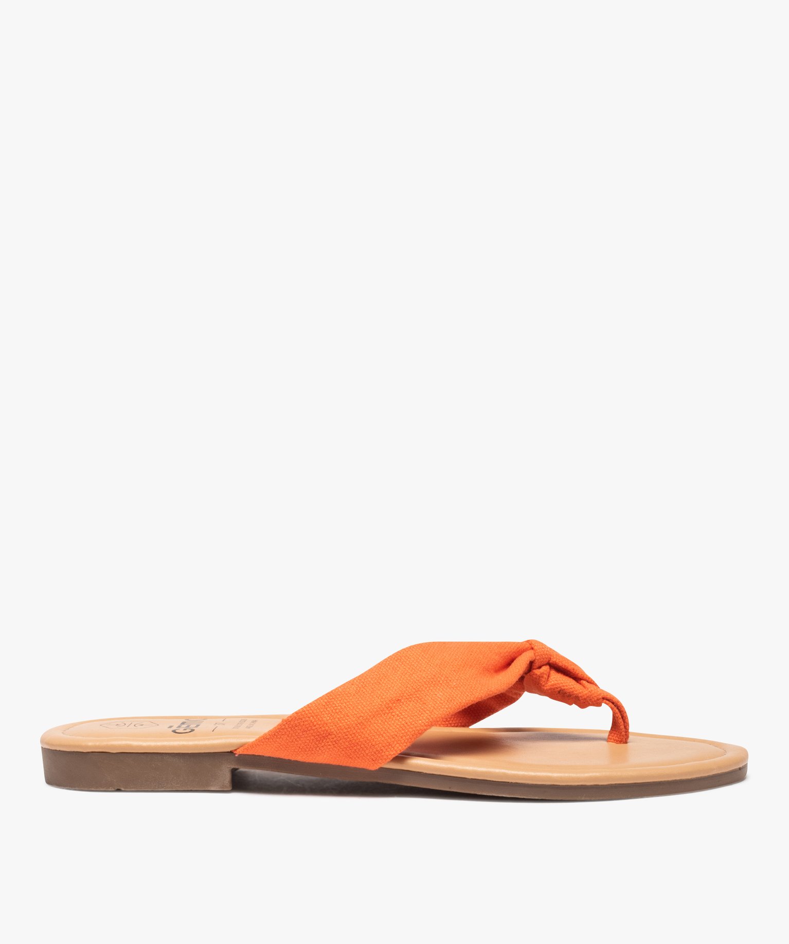 Tongs femme à talon plat et bride en toile drapée orange | GEMO
