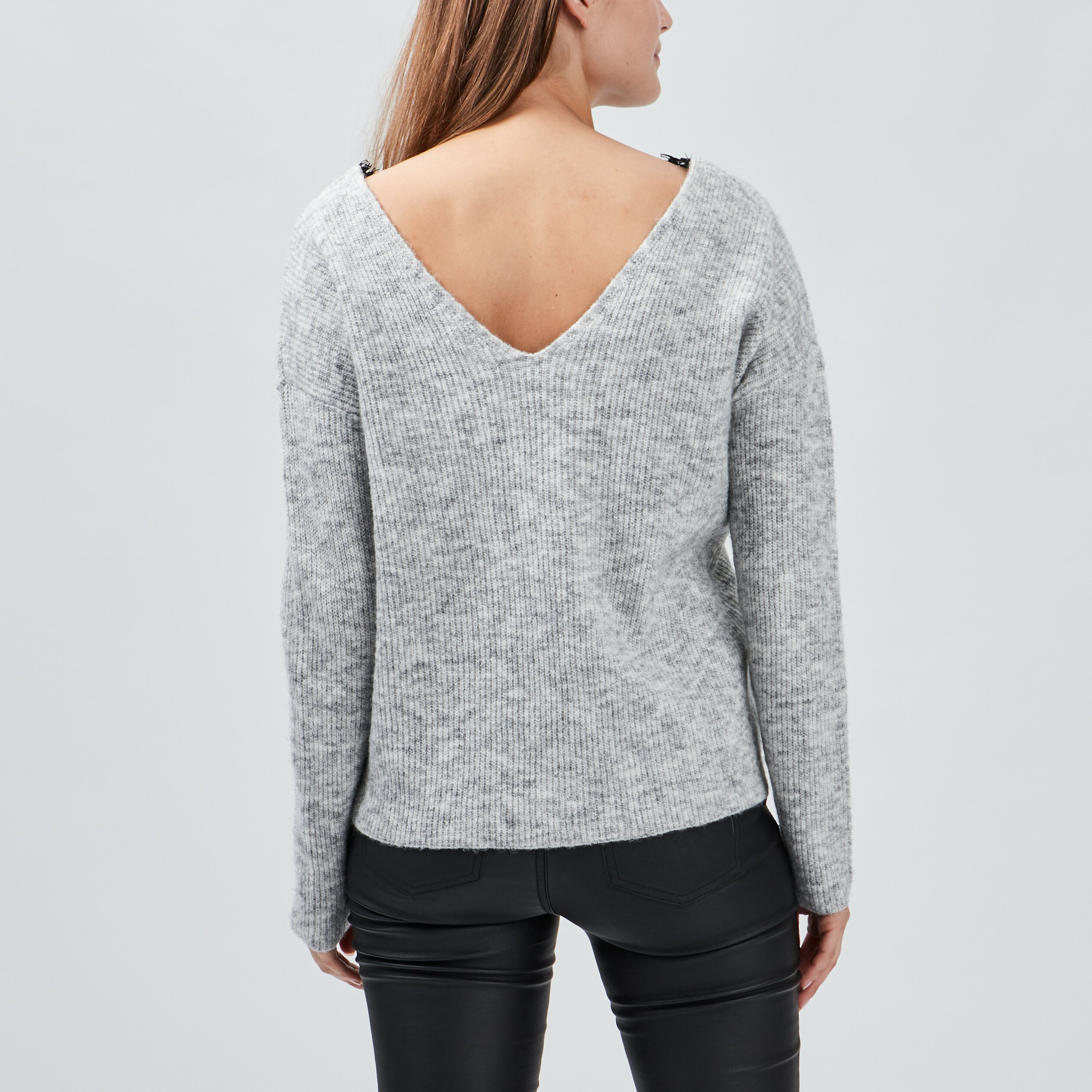 Pull avec détails dentelle gris femme | La Halle
