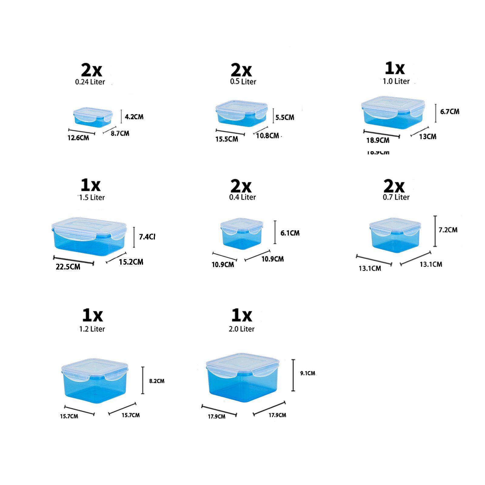 Plentyfy Frischhaltedose Frischesystem 24, Kunststoff, (Set, 24-tlg., 2x 240ml, 2x 400ml, 2x 500ml, 2x 700ml, 1000ml, 1200ml, 1500ml, 2000ml), Frischhaltedose mit Deckel - Vorratsdosen Set