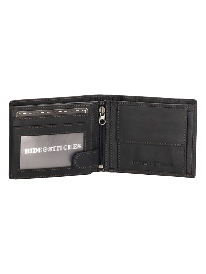 HIDE & STITCHES Leder-Geldbörse in Schwarz - (B)8,5 x (H)10 x (T)1,5 cm günstig kaufen onesize