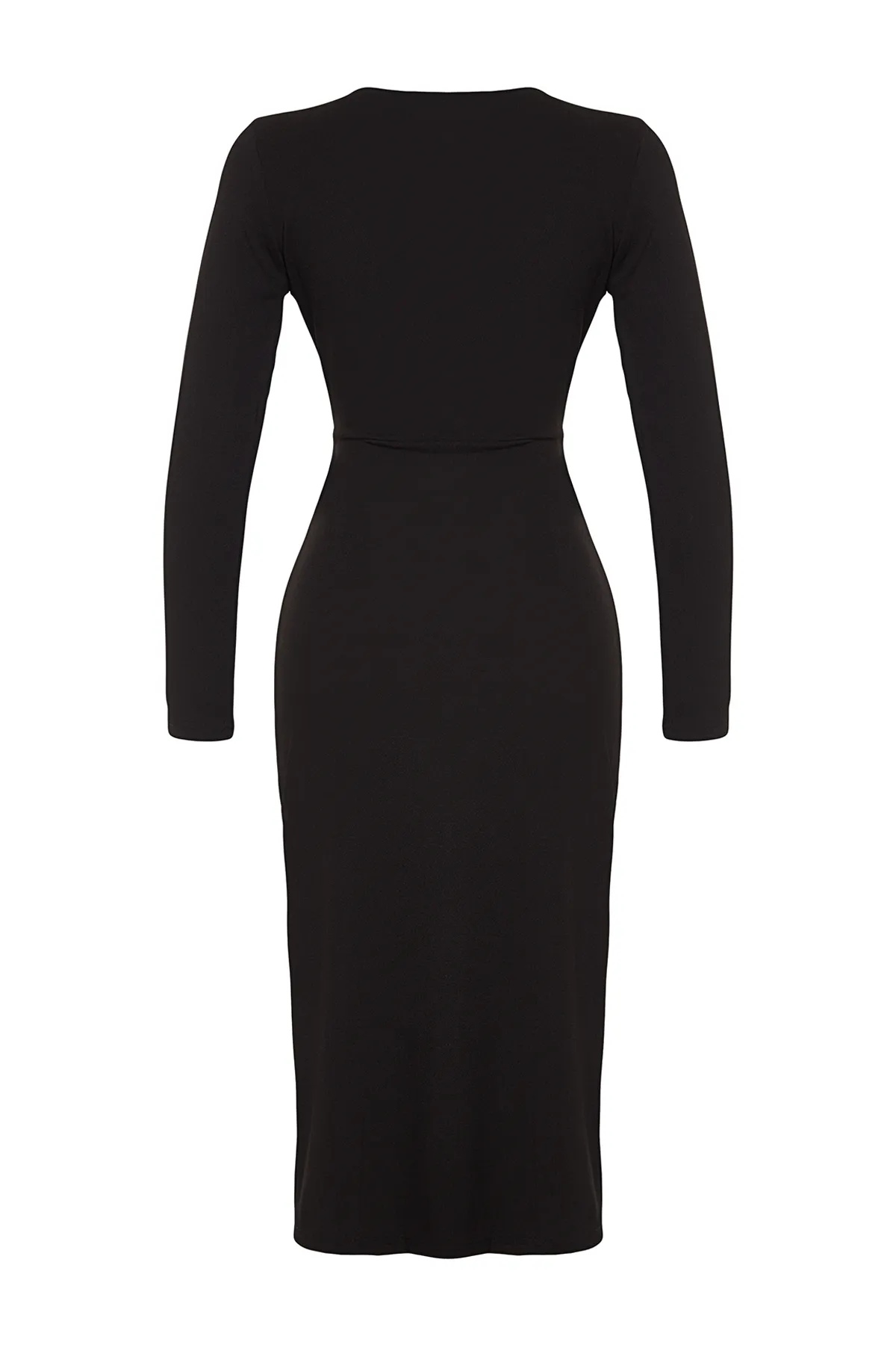 Trendyol Collection  Schwarzes, zweireihiges Midi-Strickkleid mit Kragen und langen Ärmeln und detailliertem, tailliertem Schnitt TWOAW24EL00826