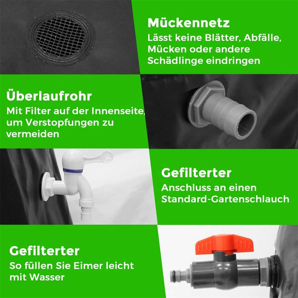 Melko Regentonne Regenwassertank faltbar Regenfass Wassertank Regenwassertonne mit Hahn, 100 l, (Stück, 1-tlg., Stück), inkl. 2 Meter Wasserschlauch mit Anschluss