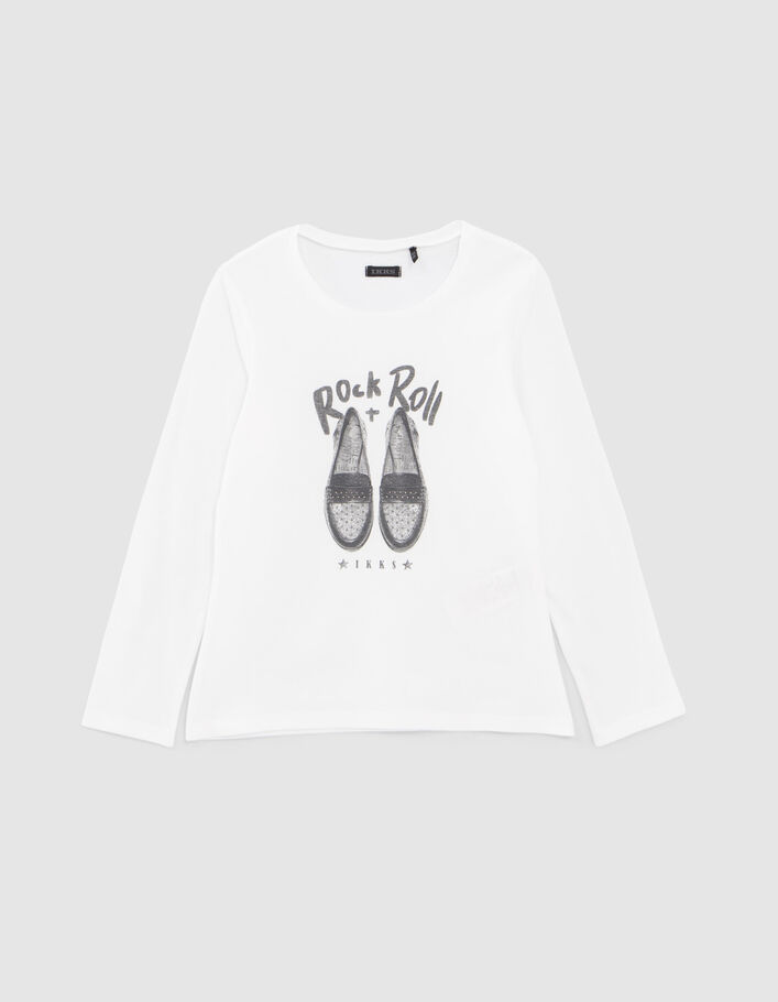 T-shirt blanc cassé coton bio visuel mocassins fille