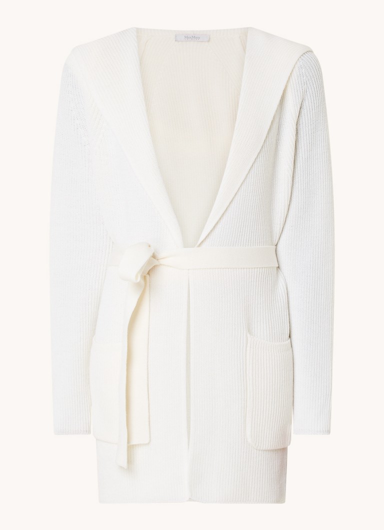MaxMara Finezza -ribineuleinen neuletakki villaa, jossa huppu