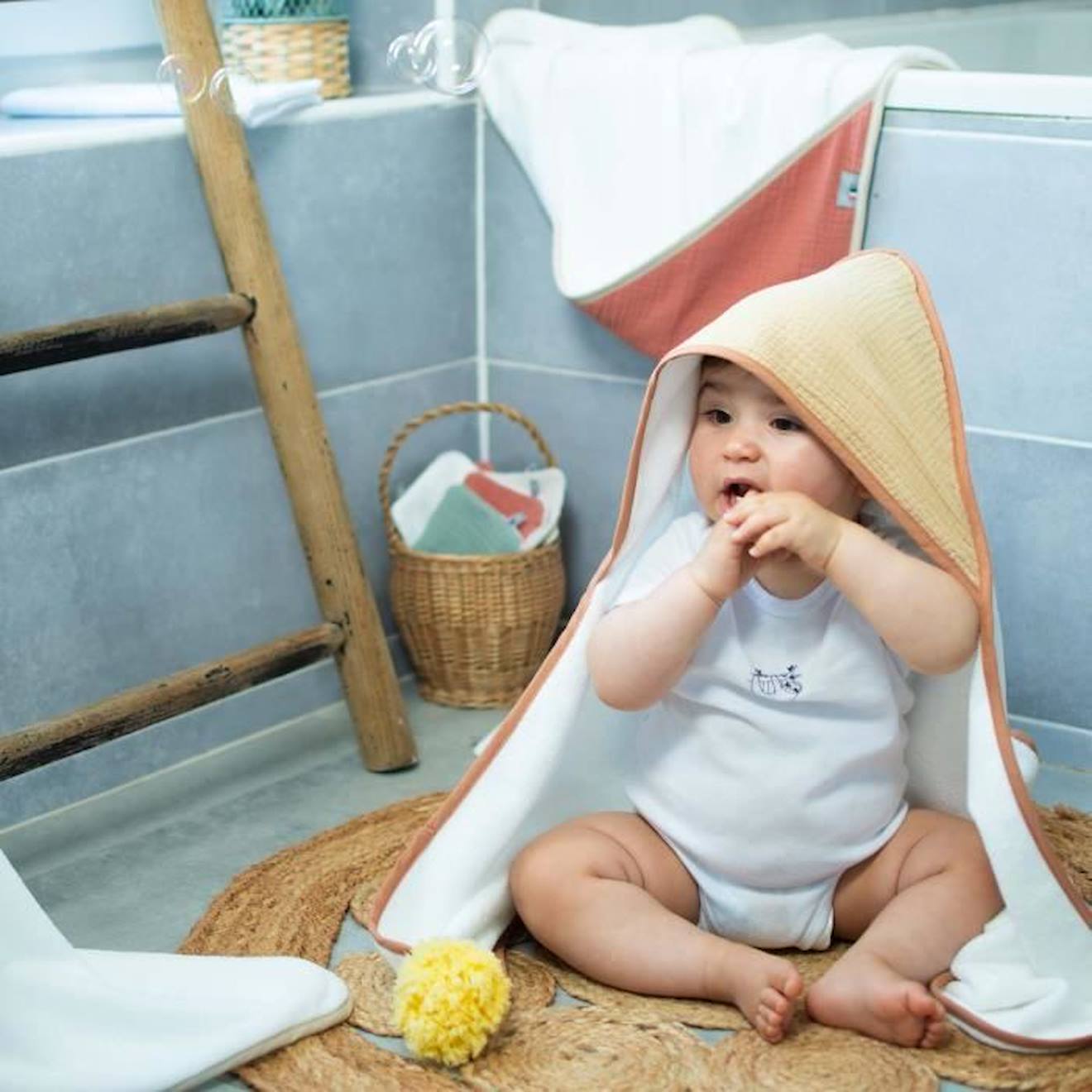 Cape de bain en gaze de coton, Jeanne Biscuit TU marron