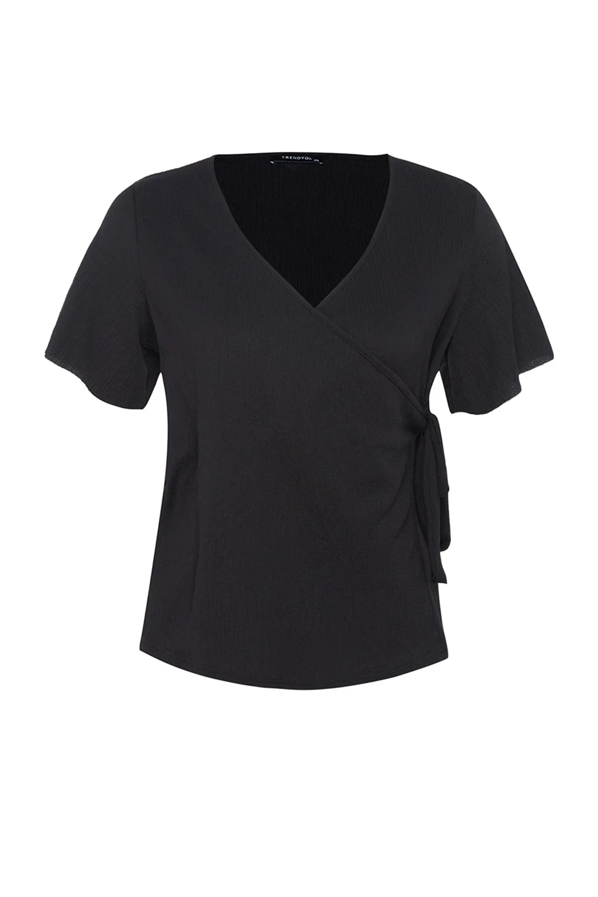 Trendyol Curve  Schwarze zweireihige Strickbluse mit Bindedetail TBSSS23AH00126