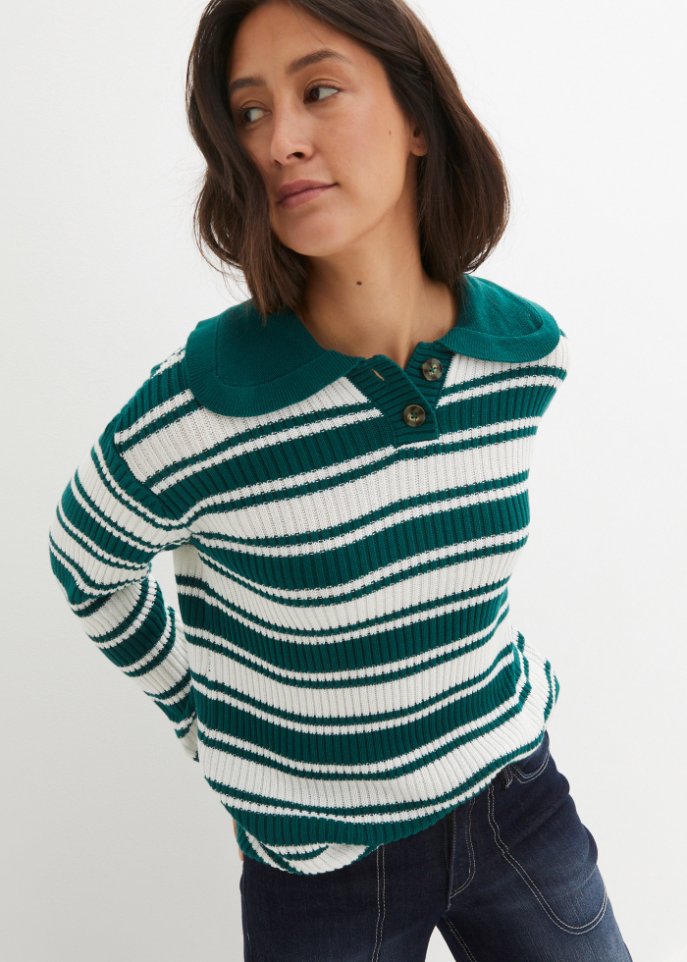 Gerippter Pullover mit Kragen