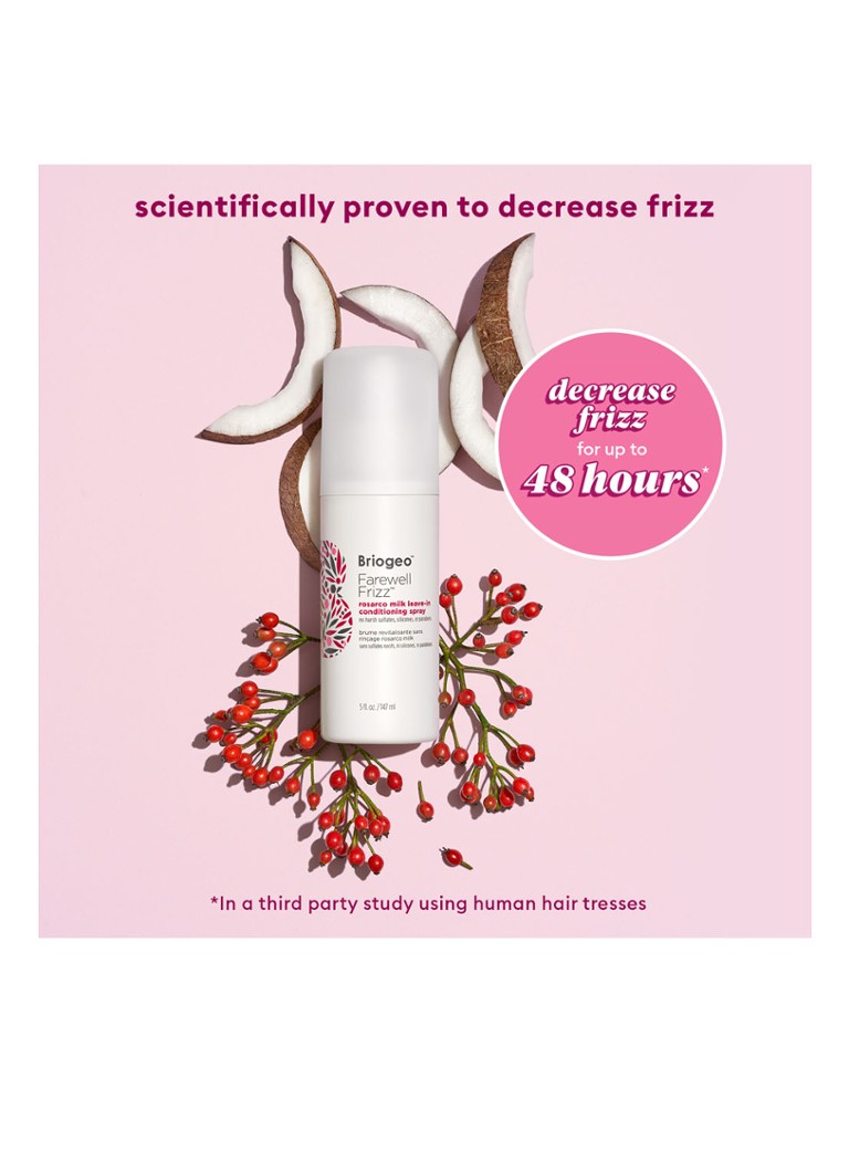 Spray descurcător fără clătire Briogeo Mini Farewell Frizz™ Lait de Rosarco - Format de călătorie
