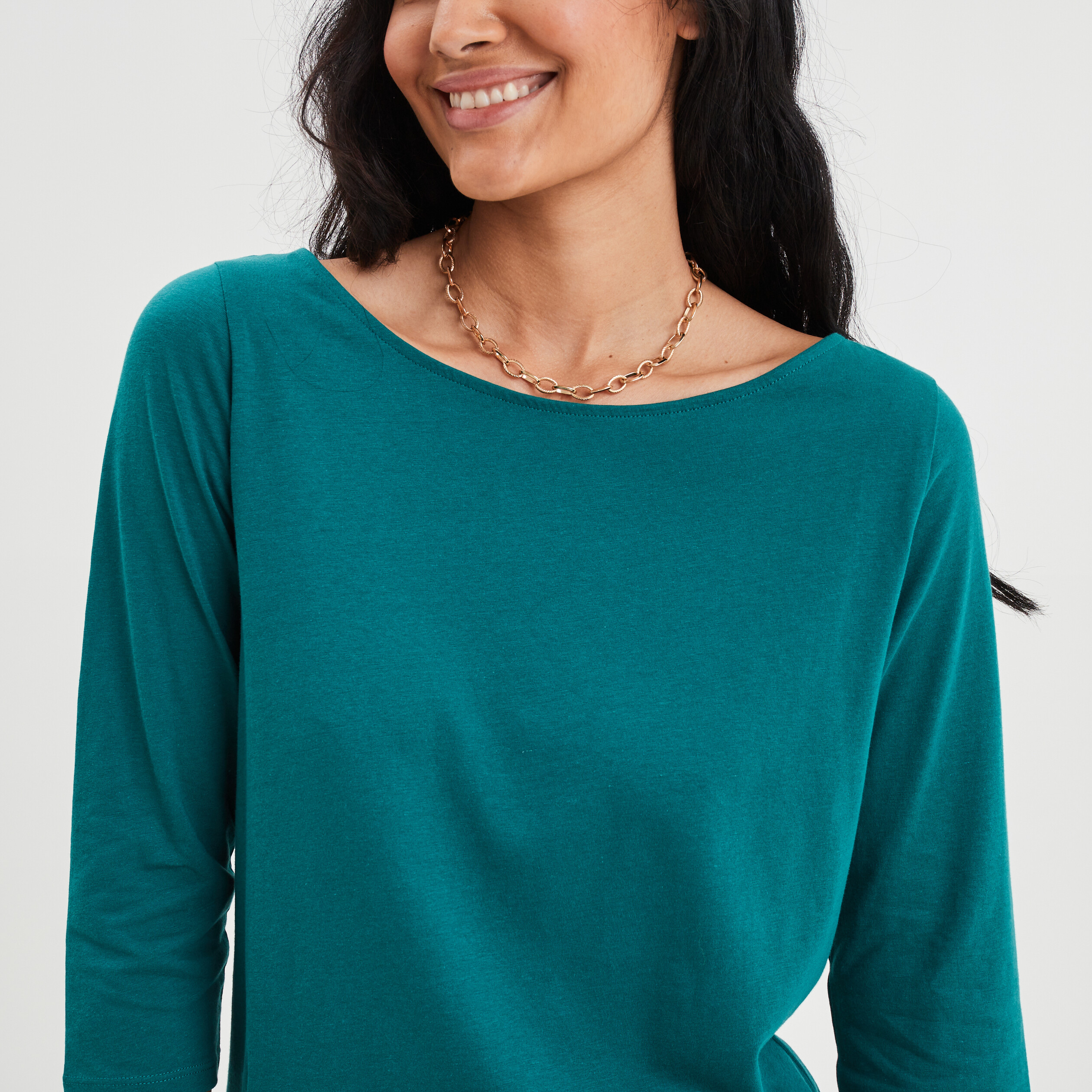 T-shirt col bateau manches 3 4 vert émeraude femme | La Halle