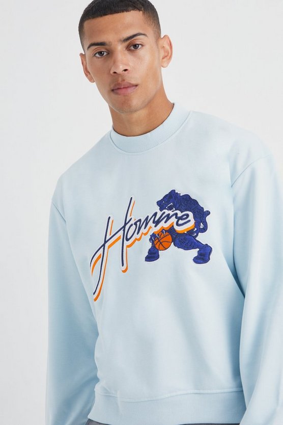 Kastiges Sweatshirt mit Homme-Applikation