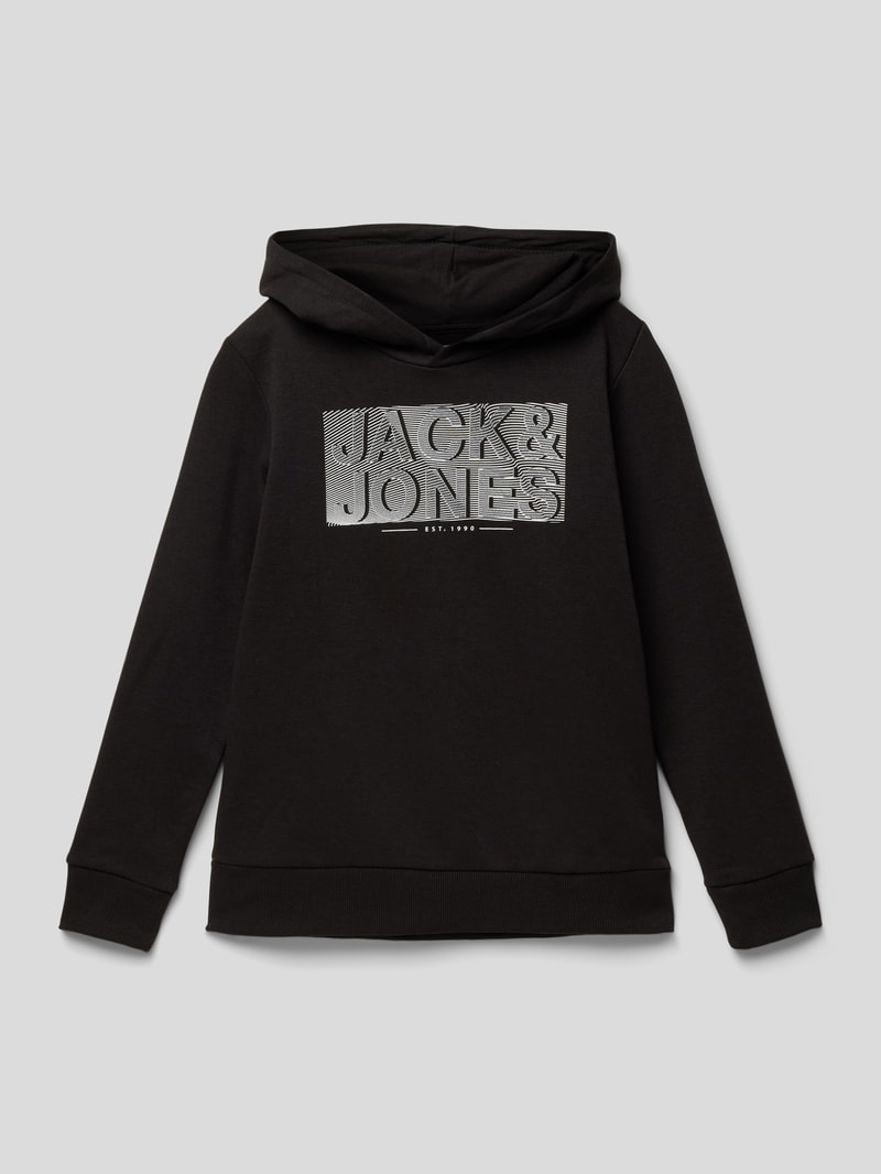 Hoodie mit Label-Print in schwarz