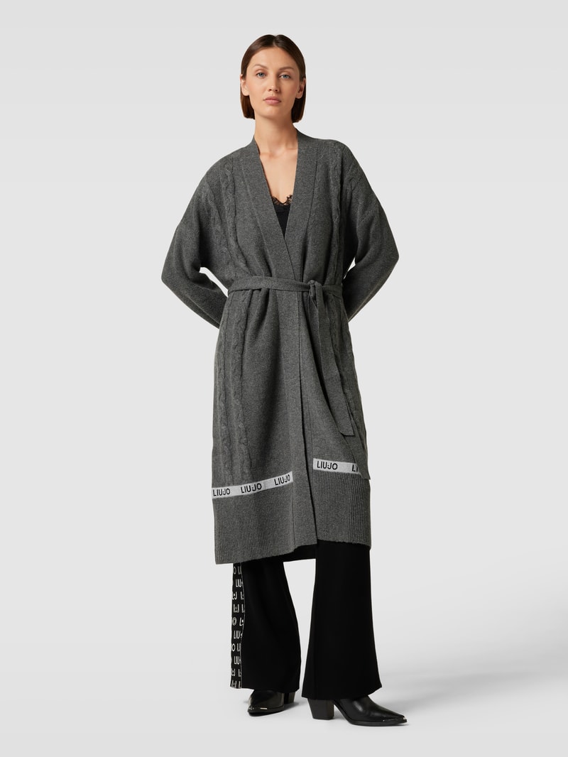 Longcardigan mit Bindegürtel in mittelgrau