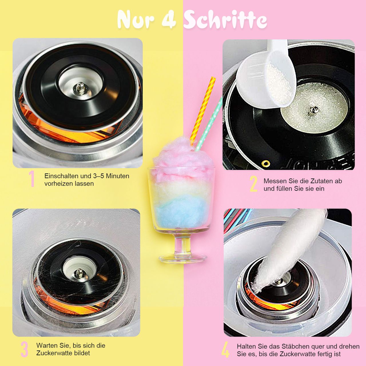 HOMCOM Zuckerwattemaschine Zuckerwattegerät Zuckerwatte Maschine (Modell 1/Rosa)
