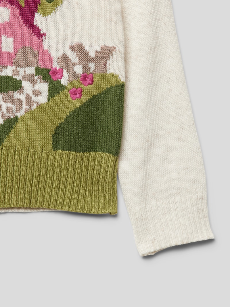 Strickpullover mit Motiv-Stitching in pink
