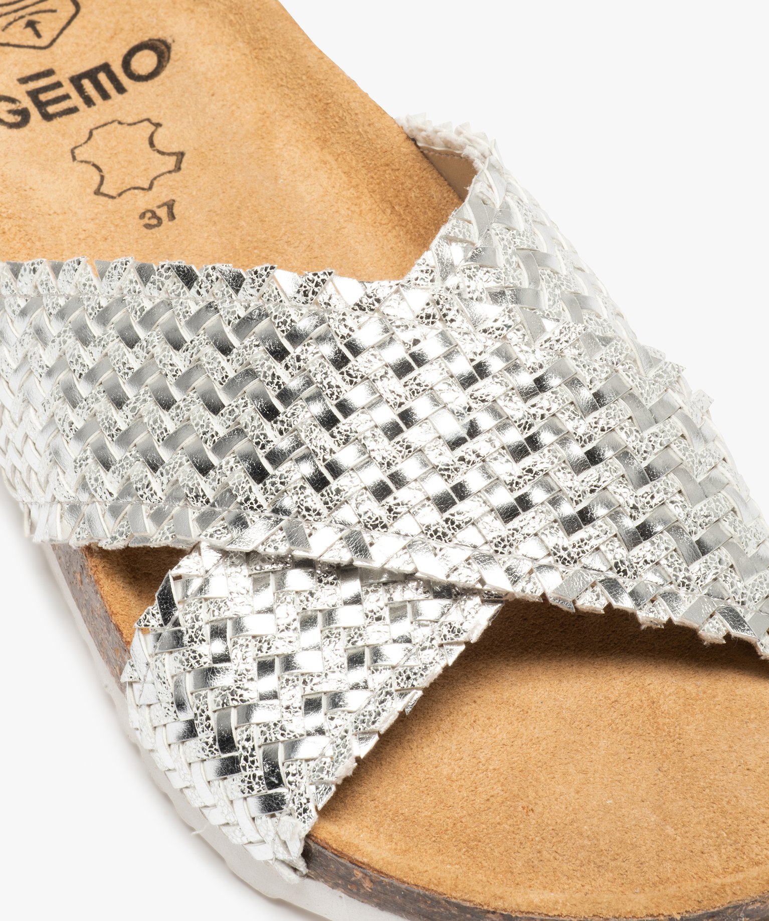Mules femme plates à brides tressées métallisées gris | GEMO