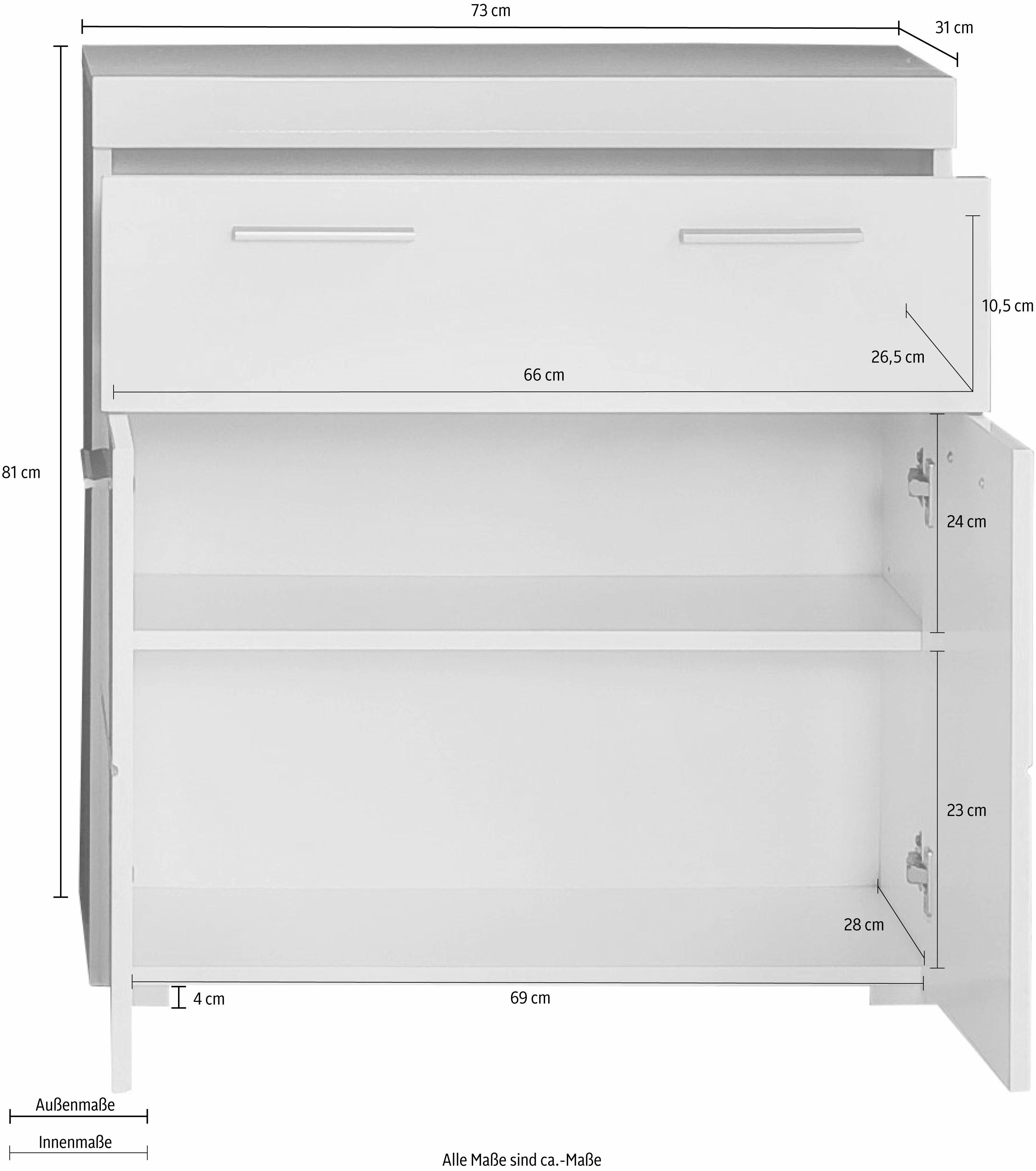 INOSIGN Unterschrank Avena Breite 73 cm, Badezimmerschrank mit 1 großen Schubkasten und 2 Türen
