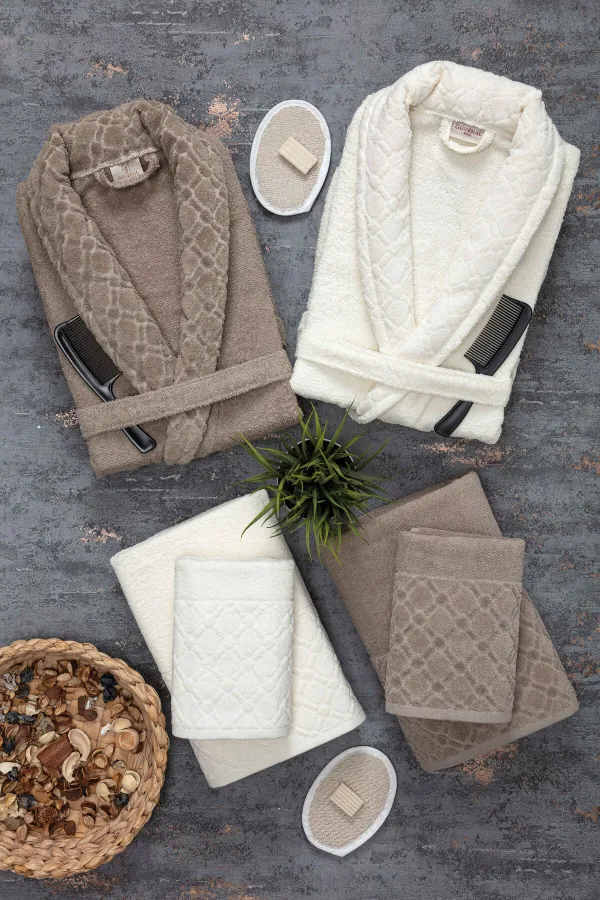 Güvenal  Hayal 12-teiliges Jacquard-Bademantel-Set | Bademantel | Handtuch und Handtuch-Set | Badezimmer-Aussteuer-Set
