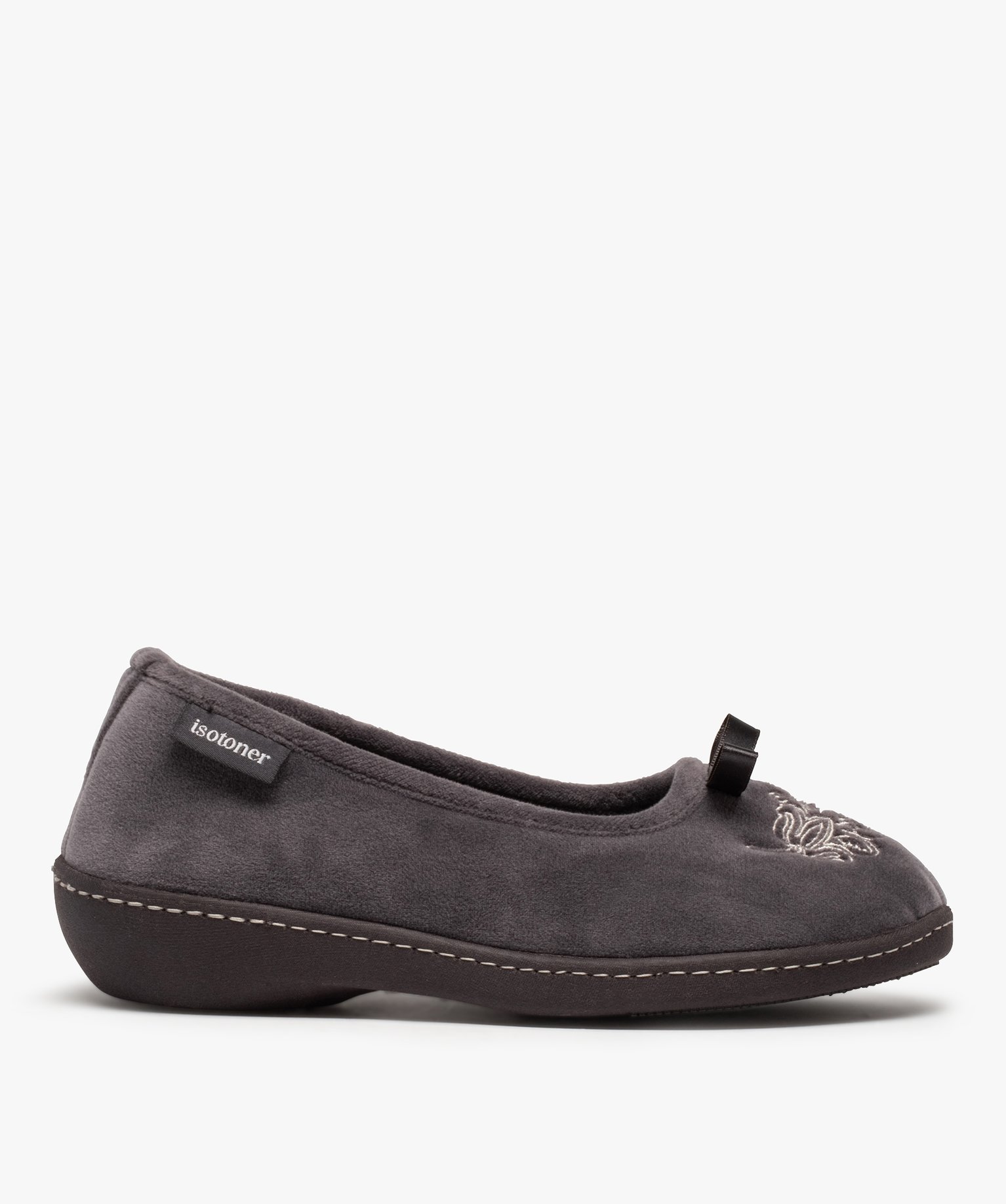 Chaussons femme ballerines confort en velours - Isotoner gris | GEMO