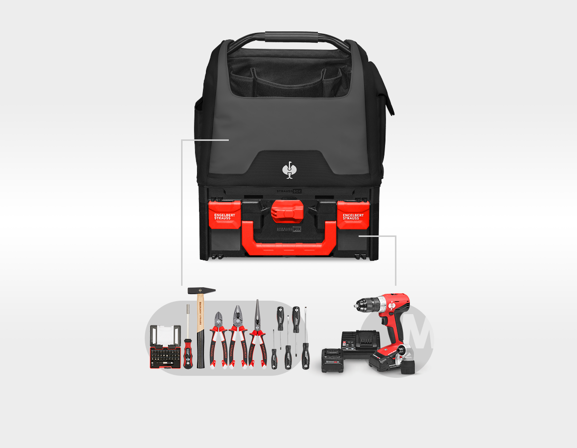 Multi Bohrschrauber-Set + STRAUSSbox Tasche offen