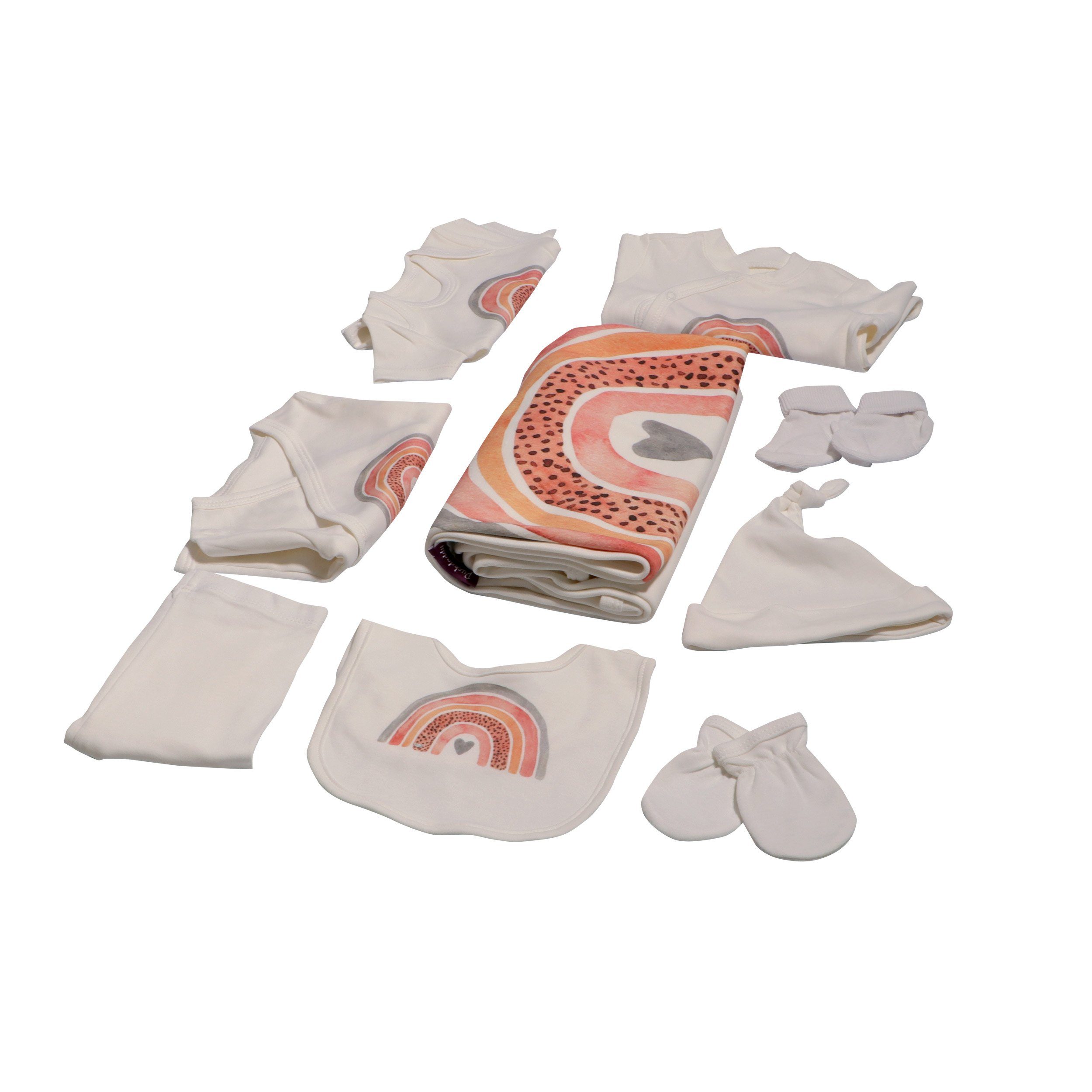 Babydecke Neugeborenen-Set Rikke 9-teilig, Gr. 62 im Regenbogen-Design, Puckdaddy GmbH