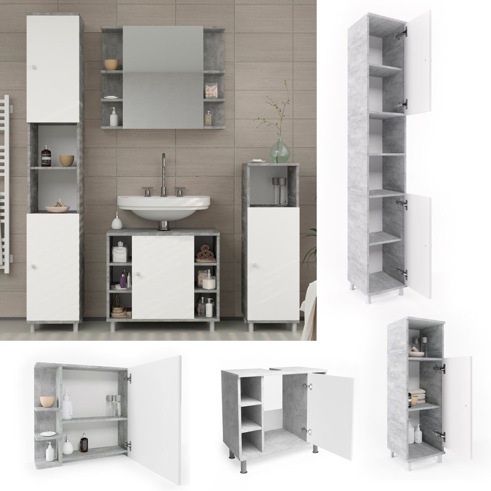 Vicco Badmöbel-Set Badezimmerset FYNN Beton Set 4, (4-er Set, 4-St., 4-er Set)