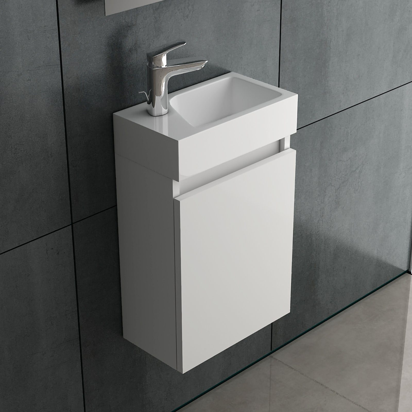 Alpenberger Badmöbel-Set - Gäste-WC Badmöbel Waschbecken & vormontierter Unterschrank, (Komplett-Set, 2-St., Badezimmermöbel Set Weiß Hochglanz), Waschbeckenunterschrank Weiß mit Soft-Close, Waschplatz pflegeleicht