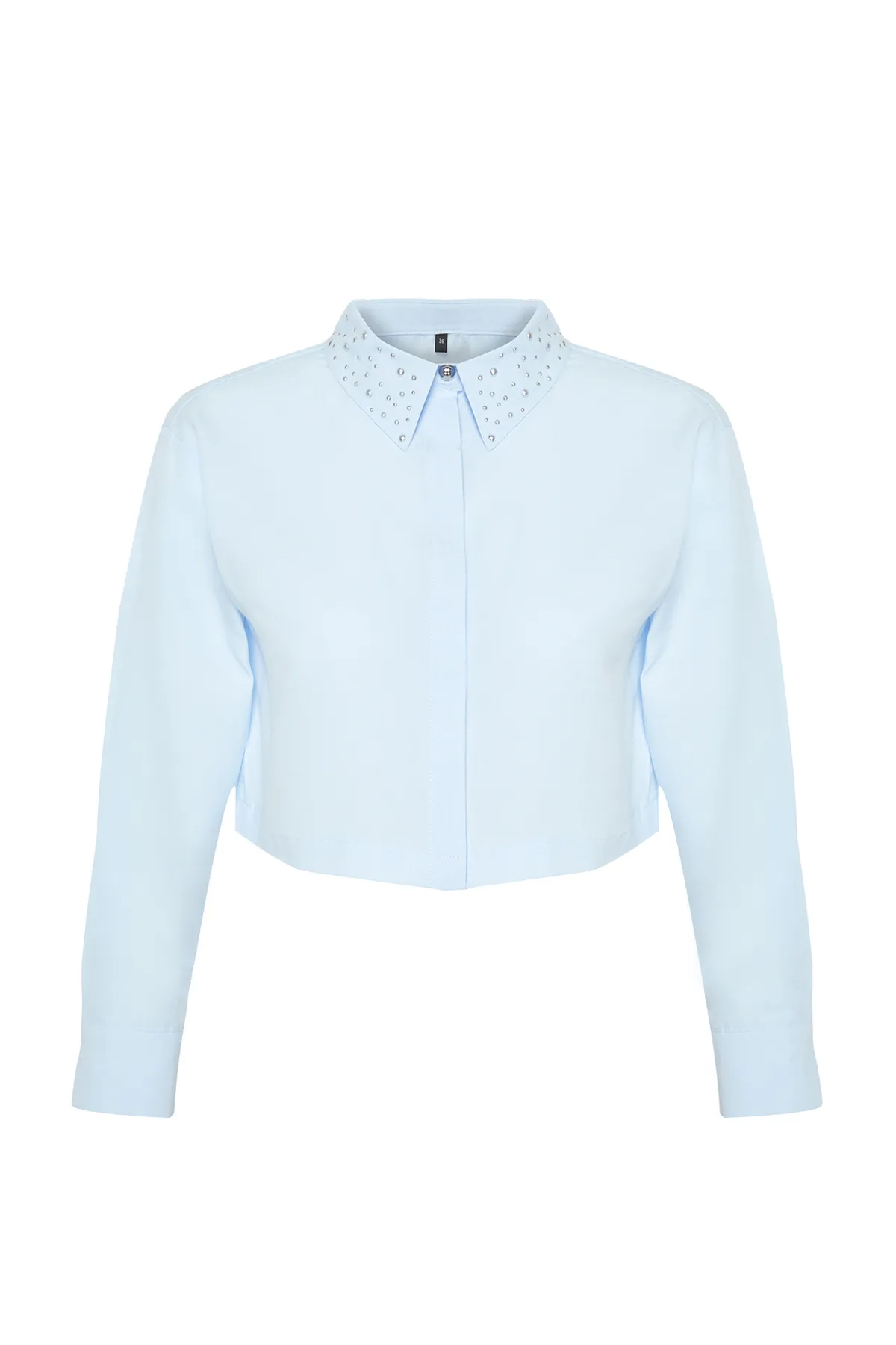 Trendyol Collection  Hellblaues, steinernes, kurz geschnittenes, gewebtes Baumwollhemd TWOSS24GO00109