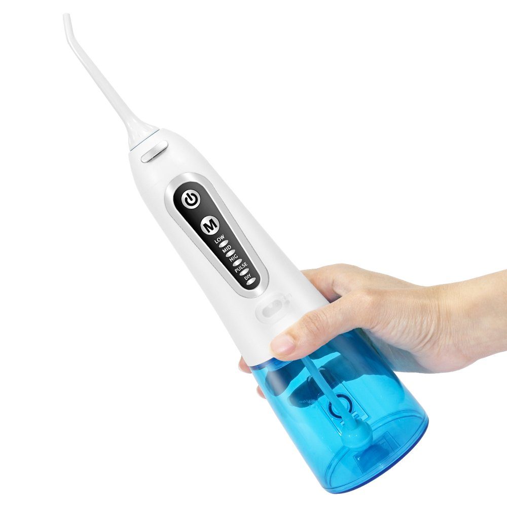 iceagle Munddusche Munddusche Kabellos Elektrische mit 5 Modi und 5 Düsen Wasser Flosser, Aufsätze: 5 St., 300ML Zahndusche Zahnspangen,Zahnzwischenraumreiniger für Familie