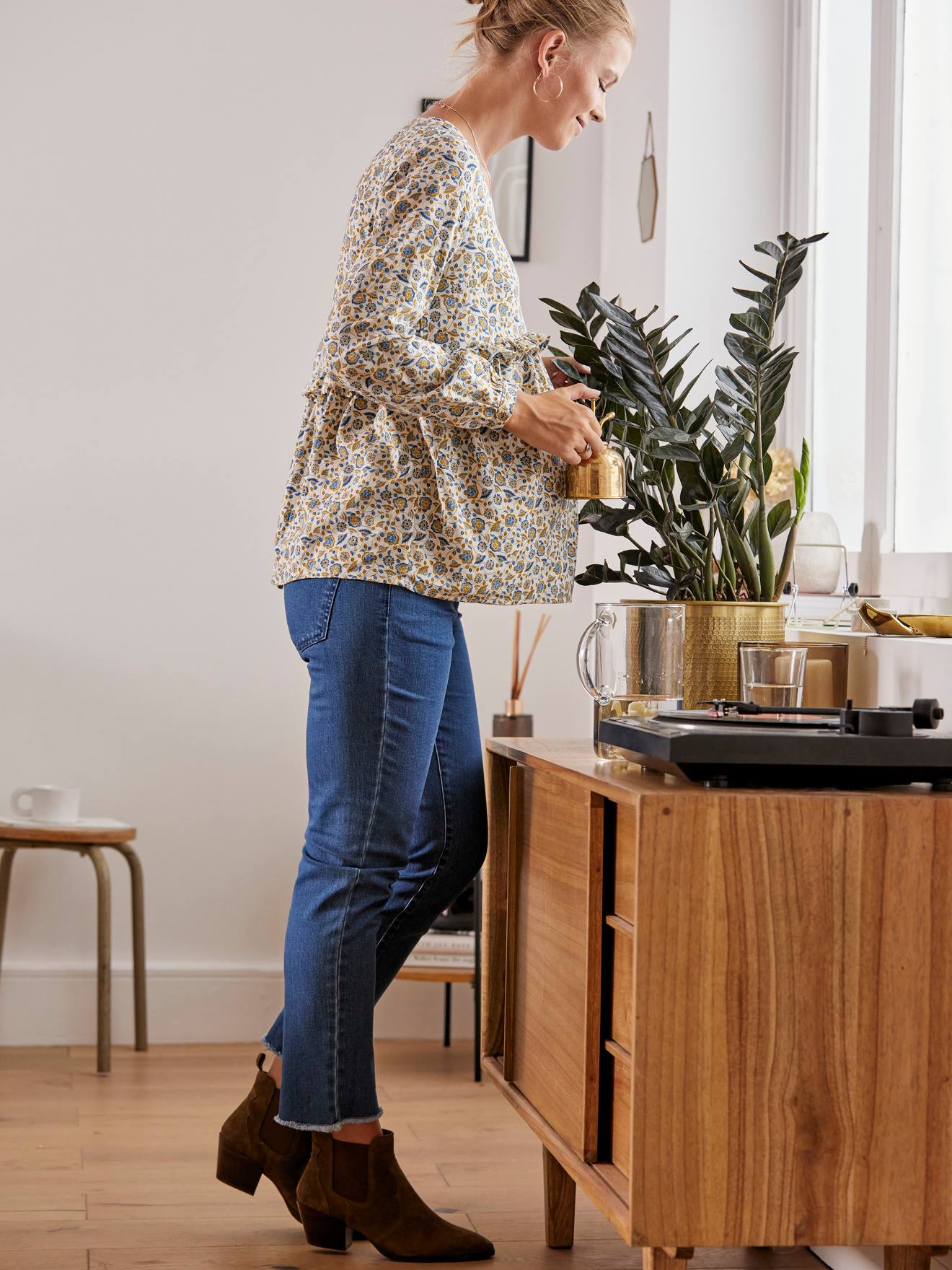 Blouse imprimée volantée grossesse et allaitement ecru