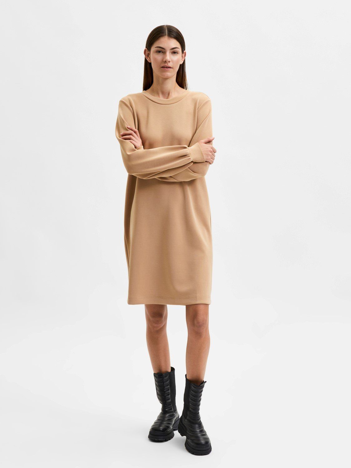 SELECTED FEMME Shirtkleid Langes Sweatkleid Legeres Party Jumper Dress SLFTENNY Midi Shirt (knielang, 1-tlg) 3923 in Beige