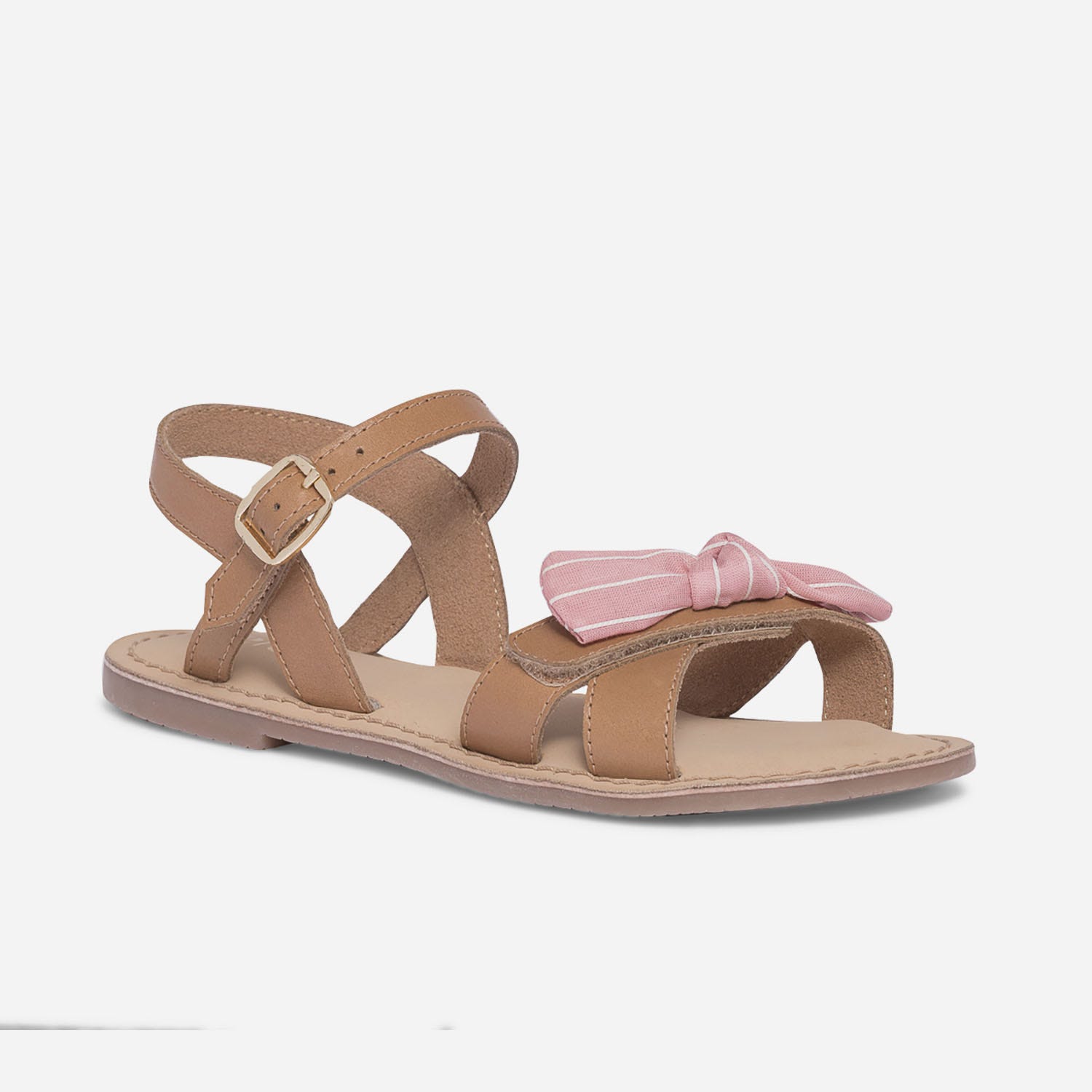 Sandale beige en cuir avec nœuds amovibles