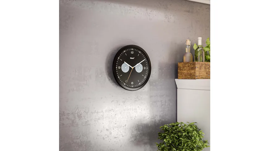 Mebus Quarzwanduhr mit Thermo- und Hygrometer schwarz