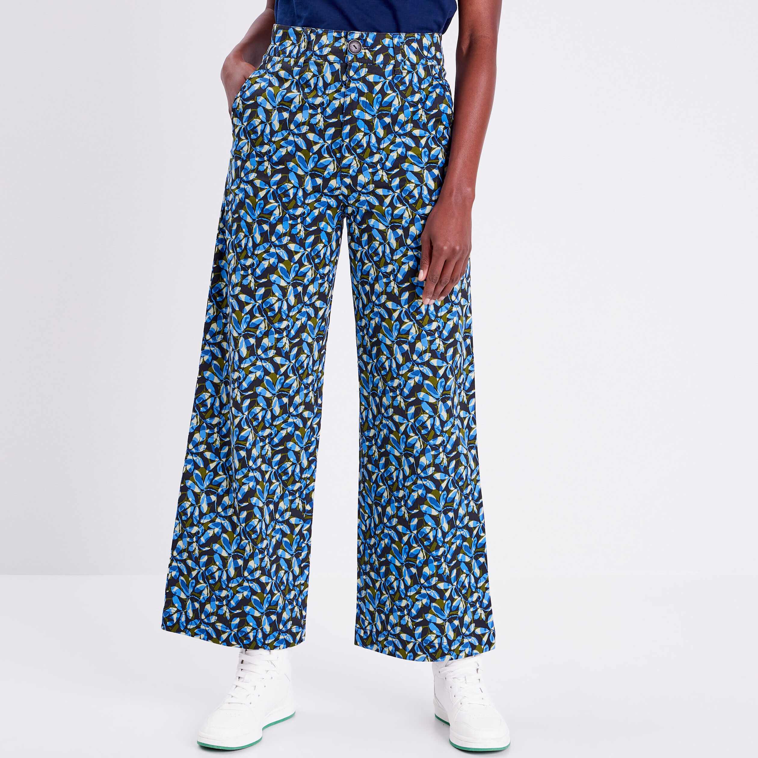 Pantalon large taille haute vert kaki femme | Cache Cache