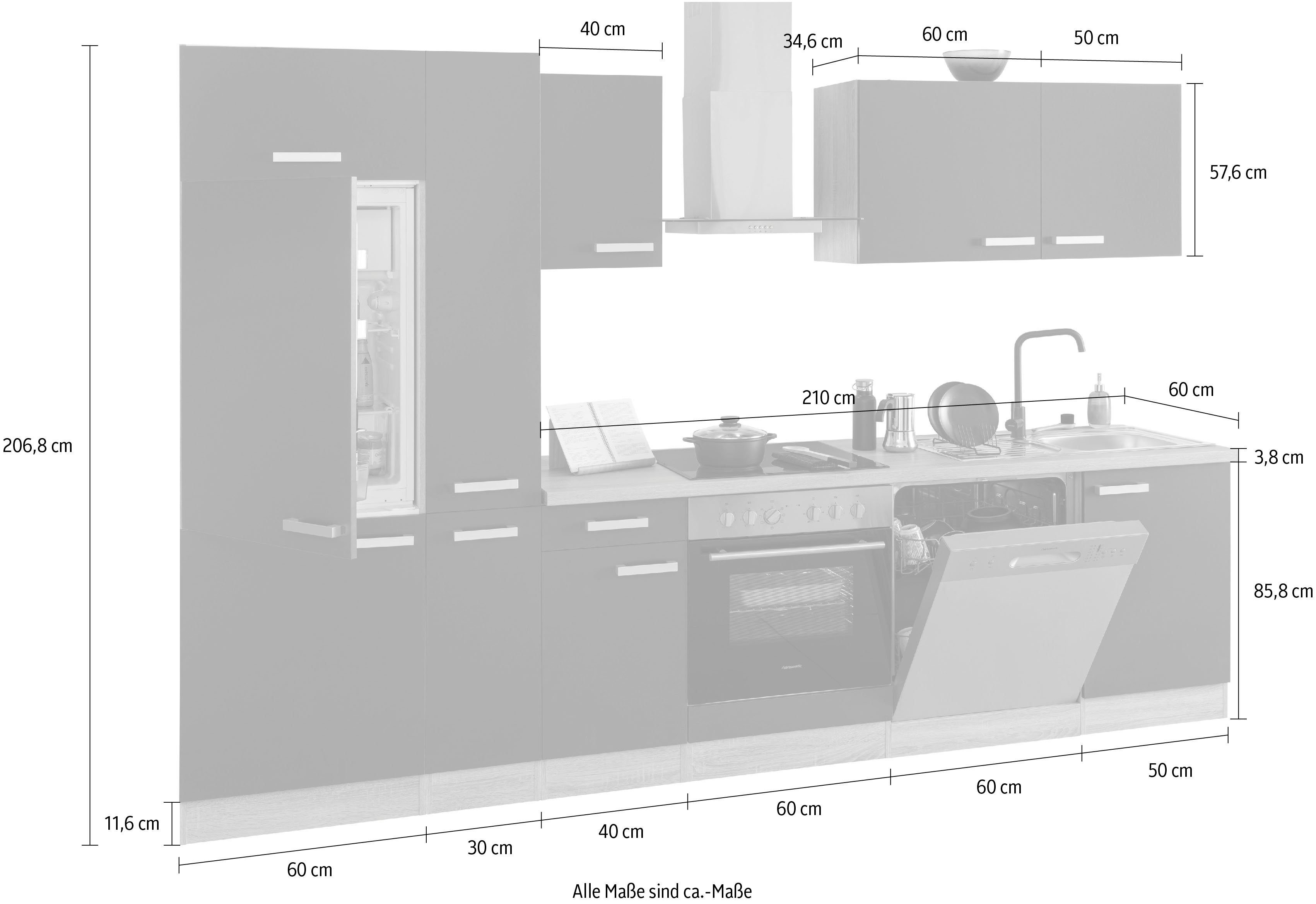OPTIFIT Küchenzeile Leer, 300 cm breit, inkl. Elektrogeräte der Marke HANSEATIC