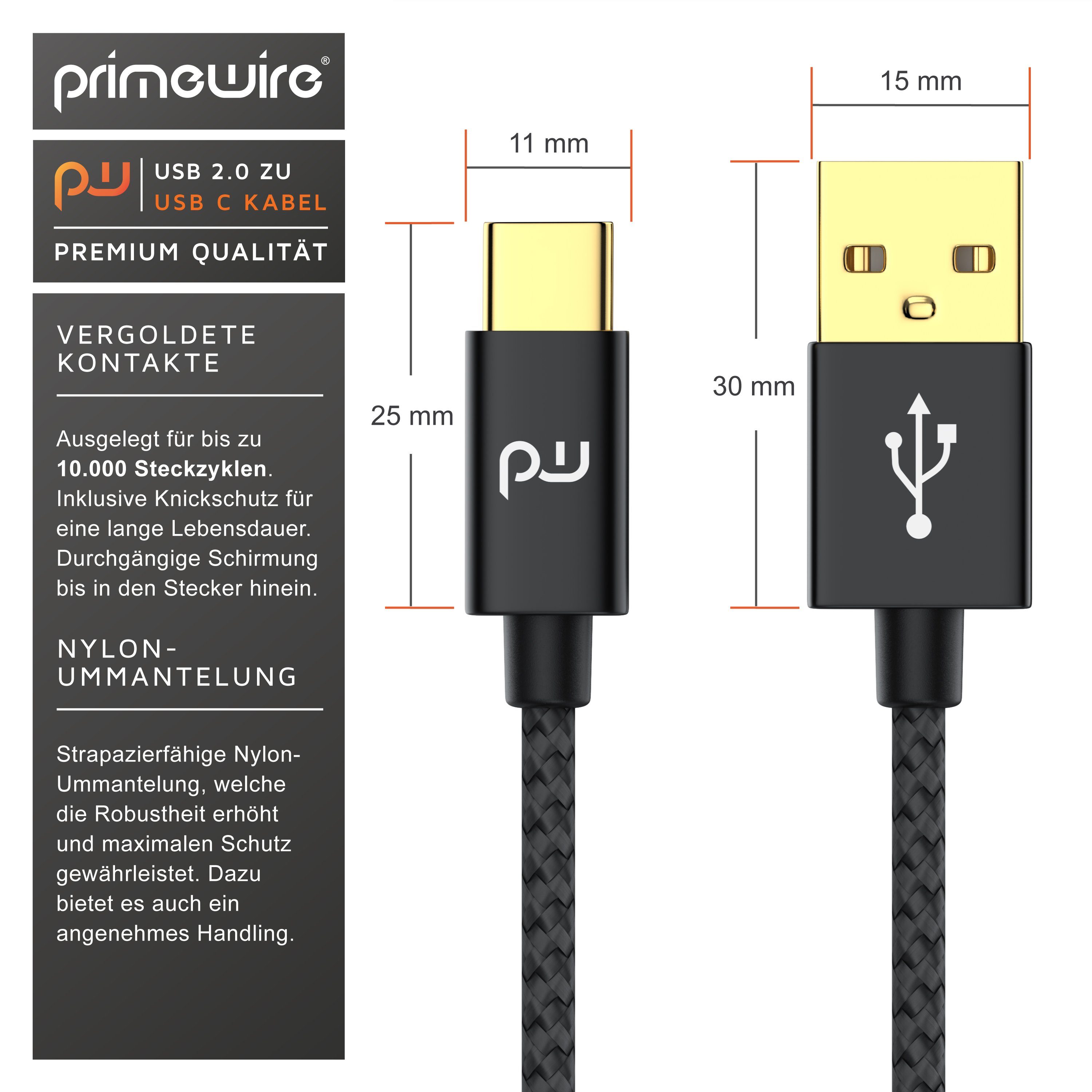 Primewire USB-Kabel, 3.1, USB-C, USB 3.0 Typ A (100 cm), Ladekabel, Datenkabel, Adapterkabel für Smartphone & Tablet - 1m